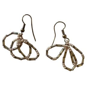 1980s Beaded Dangle‎ Earrings Flower Design Boho Chic Lightweight Jewelry